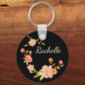 Floral Monogram Oranje & Roze Aangepast Sleutelhanger (Voorkant)