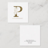 Floral Monogram P Elegant Gold Foliage Vierkante Visitekaartje (Voorkant / Achterkant)