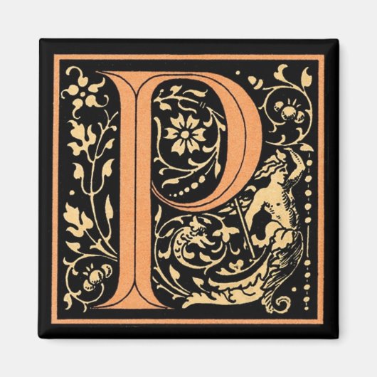  Floral Monogram "P" - Magnet (Voorkant)