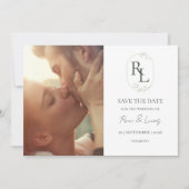 Floral Monogram Paar Foto Bruiloft Save The Date Aankondiging (Voorkant)