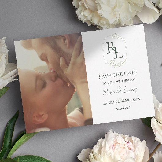 Floral Monogram Paar Foto Bruiloft Save The Date Aankondiging