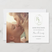Floral Monogram Paar Foto Bruiloft Save The Date Aankondiging (Voorkant)