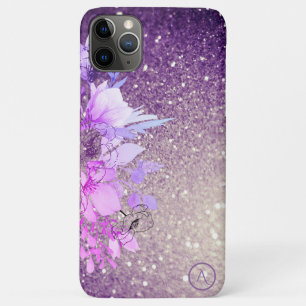 *~* Floral Monogram Paars Ombre Glitter Case-Mate iPhone Case