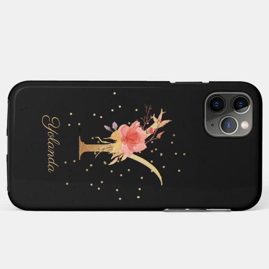 Floral Monogram Personaliseer Naam Initiaal Y Lett Case-Mate iPhone Case (Achterkant (horizontaal))