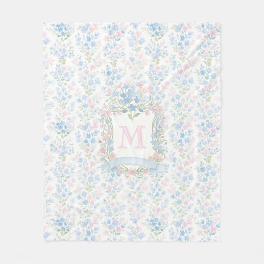 Floral Monogram Personalized Fleece Blanket Deken (Voorkant)