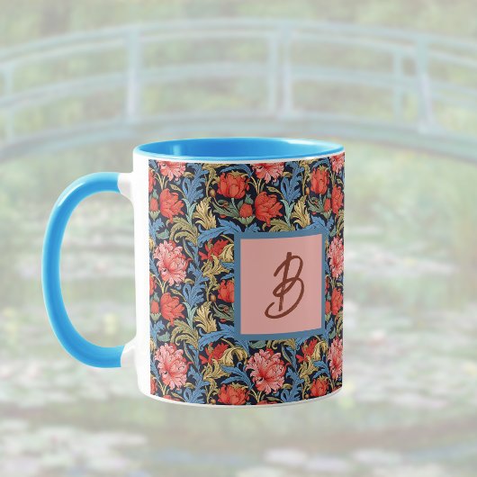 Floral Monogram Pink Blue William Morris Style Mok