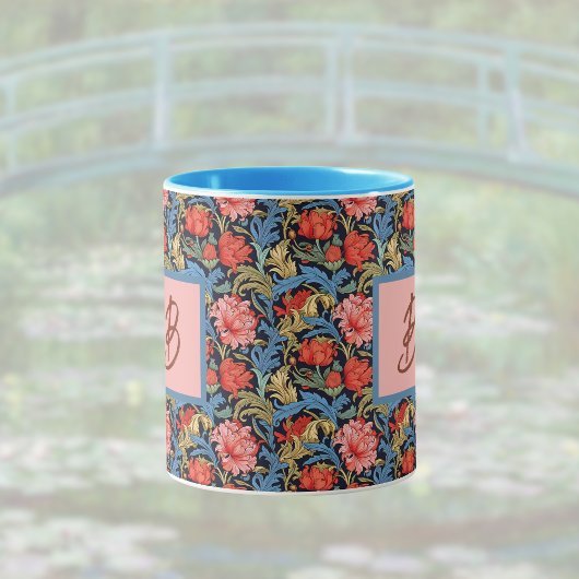 Floral Monogram Pink Blue William Morris Style Mok