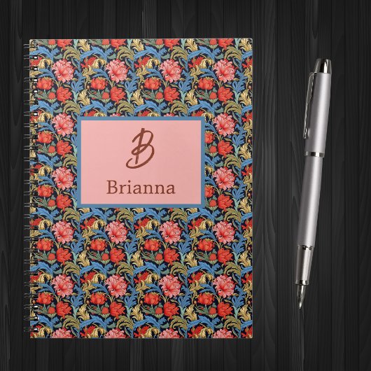 Floral Monogram Pink Blue William Morris Style Notitieboek