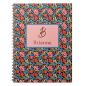 Floral Monogram Pink Blue William Morris Style Notitieboek (Voorkant)