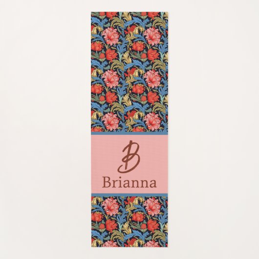 Floral Monogram Pink Blue William Morris Style Yogamat (Voorkant)