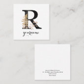 Floral Monogram R Black Gold Flora Vierkante Visitekaartje (Voorkant / Achterkant)