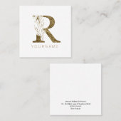 Floral Monogram R Elegant Gold Foliage Vierkante Visitekaartje (Voorkant / Achterkant)