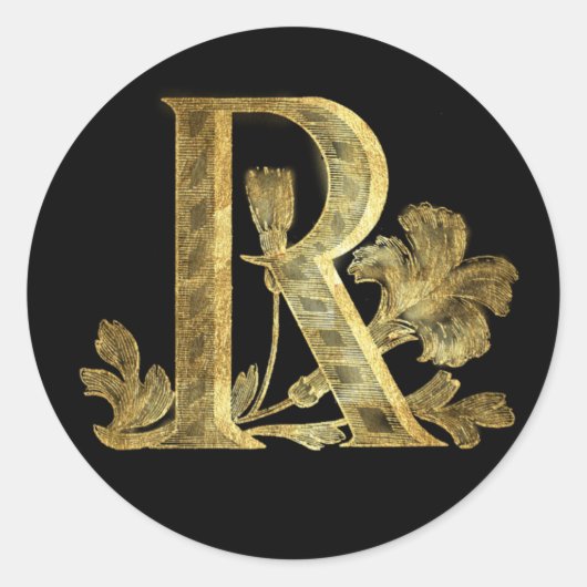 Floral Monogram R Ronde Sticker (Voorkant)