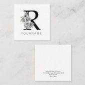 Floral Monogram R Sakura Cherry Blossom Vierkante Visitekaartje (Voorkant / Achterkant)
