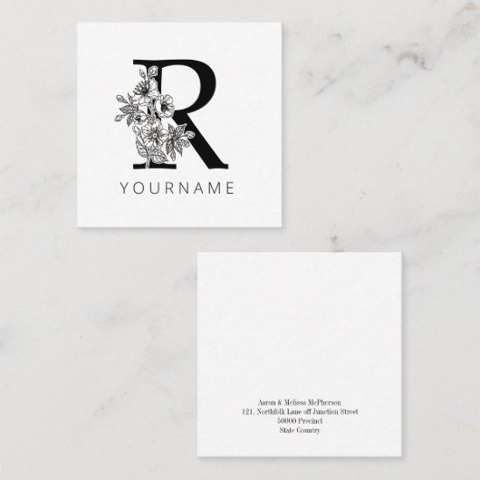 Floral Monogram R Sakura Cherry Blossom Vierkante Visitekaartje (Voorkant / Achterkant)