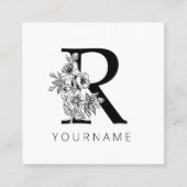 Floral Monogram R Sakura Cherry Blossom Vierkante Visitekaartje (Voorkant)