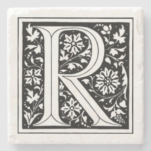  Floral Monogram "R" Stenen Onderzetter