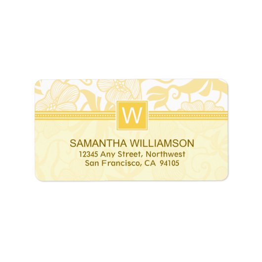 Floral Monogram Retouradreslabels (geel) Etiket (Voorkant)