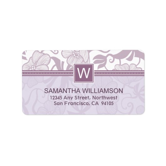 Floral Monogram retouradreslabels (paarse) Etiket (Voorkant)