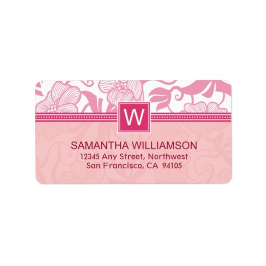 Floral Monogram Retouradreslabels (roze) Etiket (Voorkant)