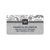 Floral Monogram Retouradreslabels (zwart) Etiket (Voorkant)