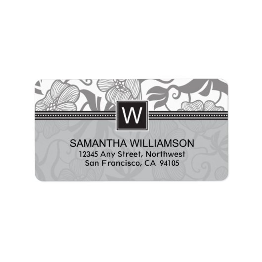 Floral Monogram Retouradreslabels (zwart) Etiket (Voorkant)