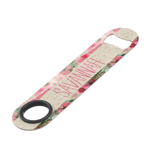 Floral monogram rode en roze  Waterverf Speed Flessenopener (Voorkant Gekanteld)