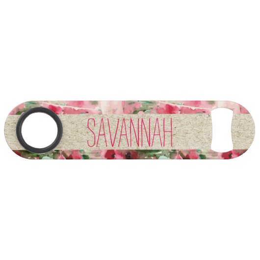Floral monogram rode en roze  Waterverf Speed Flessenopener (Voorkant (Horizontaal))