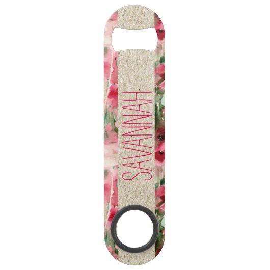 Floral monogram rode en roze  Waterverf Speed Flessenopener (Voorkant)