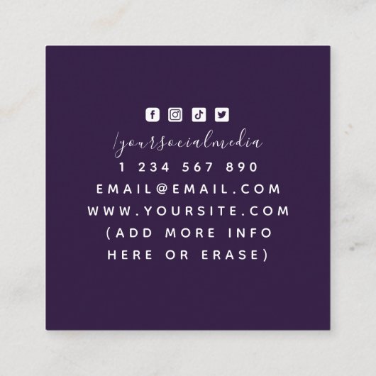  Floral Monogram Roze Paarse Beauty Skincare Vierkante Visitekaartje (Achterkant)