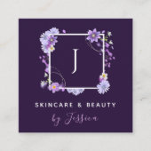  Floral Monogram Roze Paarse Beauty Skincare Vierkante Visitekaartje (Voorkant)