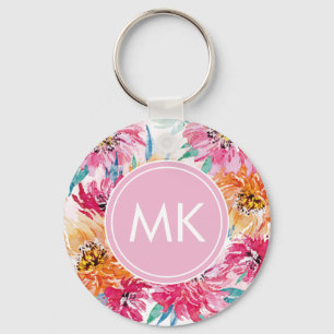 Floral Monogram roze Sleutelhanger
