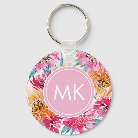 Floral Monogram roze Sleutelhanger (Voorkant)