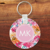 Floral Monogram roze Sleutelhanger (Voorkant)