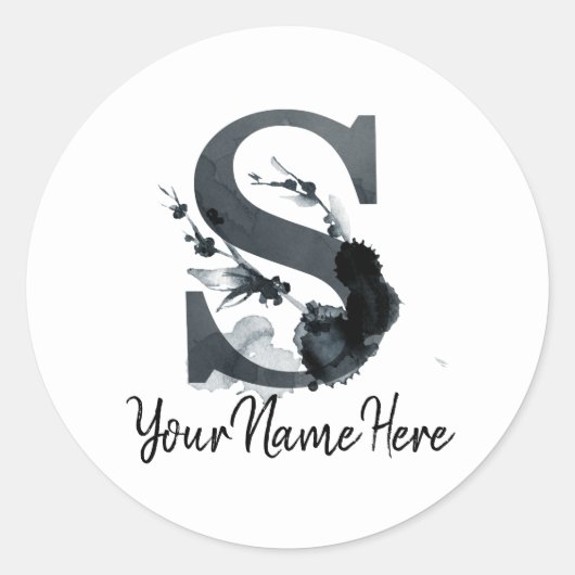 Floral Monogram S Dark Herb Foliage Ronde Sticker (Voorkant)