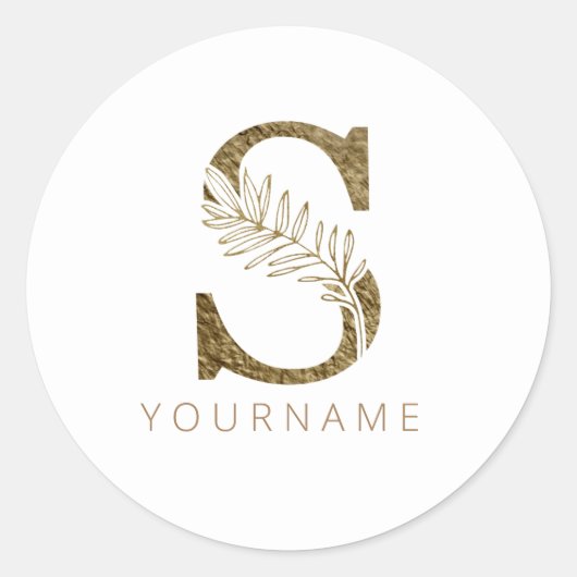 Floral Monogram S Elegant Gold Foliage Ronde Sticker (Voorkant)
