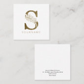 Floral Monogram S Elegant Gold Foliage Vierkante Visitekaartje (Voorkant / Achterkant)