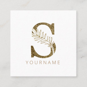 Floral Monogram S Elegant Gold Foliage Vierkante Visitekaartje