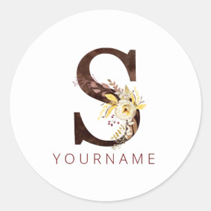 Floral Monogram S Rich Autumn Foliage Ronde Sticker
