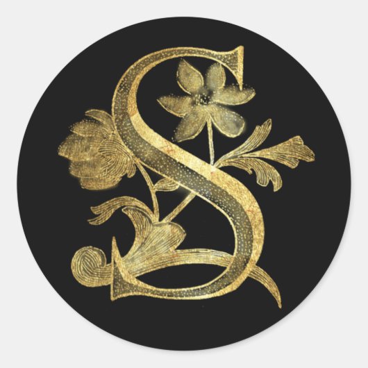 Floral Monogram S Ronde Sticker (Voorkant)