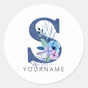 Floral Monogram S Winter Blauwe bloesems Ronde Sticker