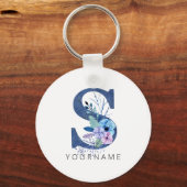 Floral Monogram S Winter Blauwe bloesems Sleutelhanger (Voorkant)