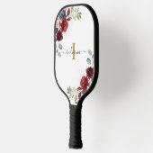 Floral Monogram Script Name Initiaal Burgundy Pickleball Paddle (Links)