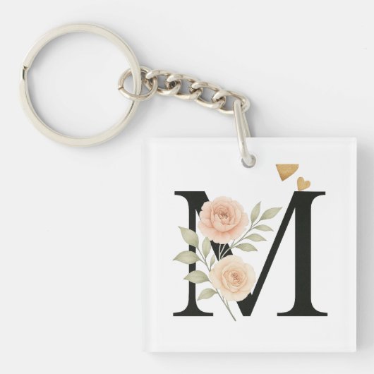 > _Floral Monogram Sleutelhanger – letter M_ (voorkant)
