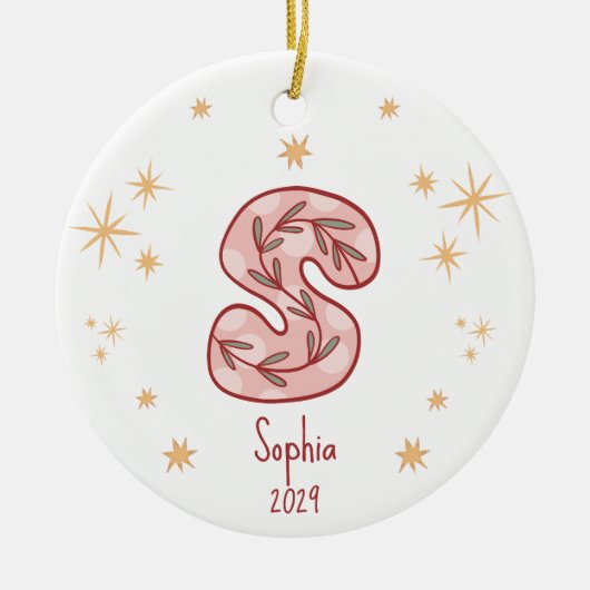 Floral Monogram Sterren Design Pattern Keramisch Ornament (Voorkant)