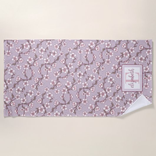 Floral Monogram Strandlaken – gepersonaliseerde zo (Voorkant)