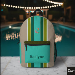 Floral Monogram Striped Backpack Turquoise Name Bedrukte Rugzak