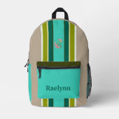 Floral Monogram Striped Backpack Turquoise Name Bedrukte Rugzak (Voorkant)