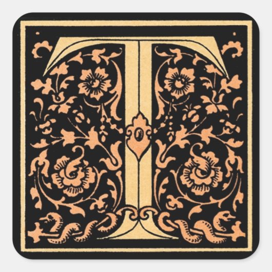 Floral Monogram "T" Vierkante Sticker (Voorkant)
