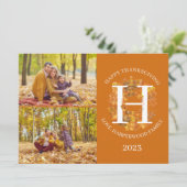 Floral Monogram Thanksgiving Familiefoto Collage Feestdagenkaart (Staand voorkant)